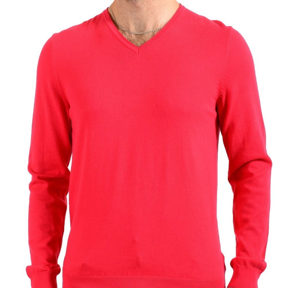 Hugo Boss Men's "Gent-2" Bright Red V-Neck Pullover Sweater US L IT 52